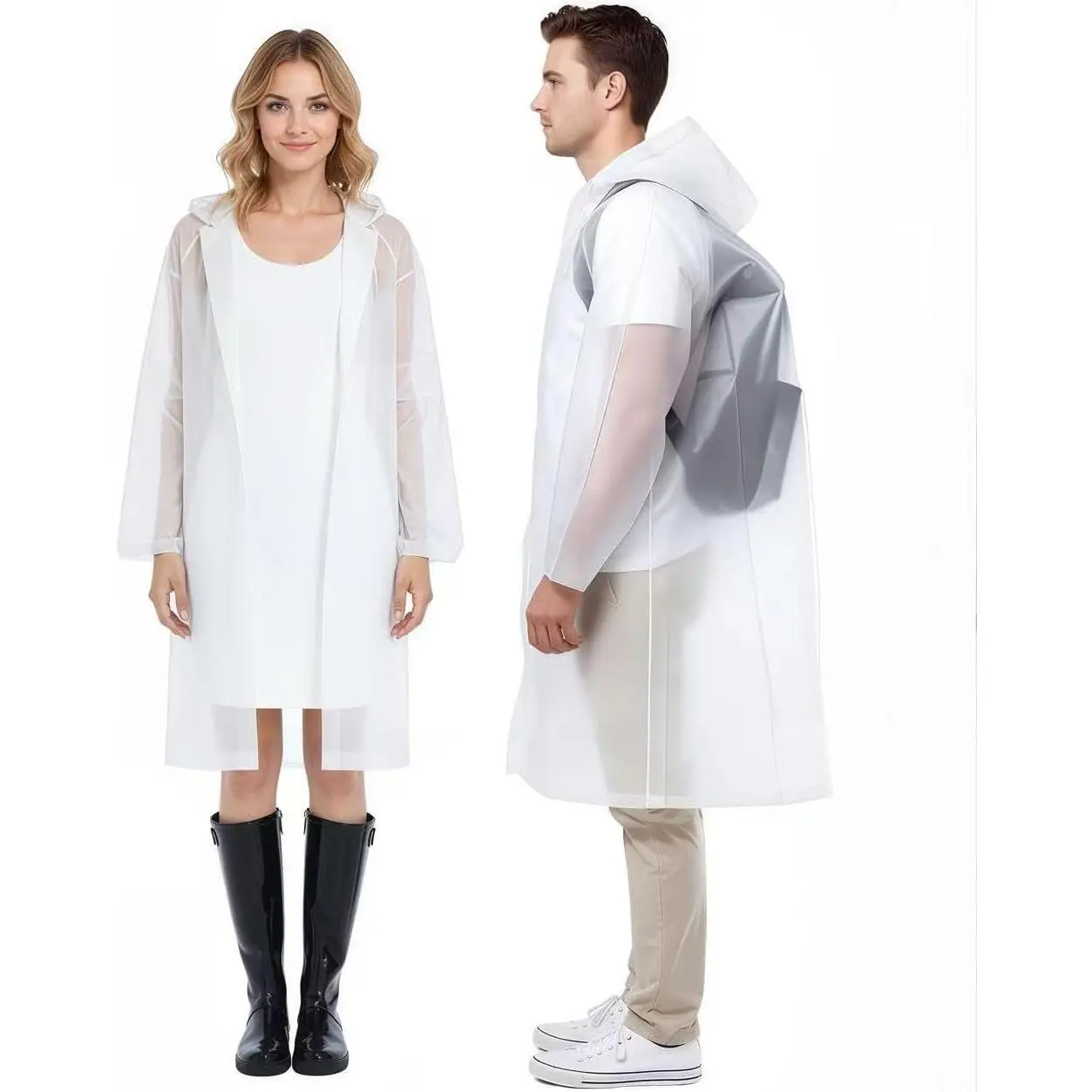 2-Pack Unisex Waterproof Rain Ponchos for Men & Women - Disposable Raincoats with Drawstring Hood, Ideal for Cycling, Hiking, Theme Parks, Camping, Travel - Portable Adult RainwearGift
