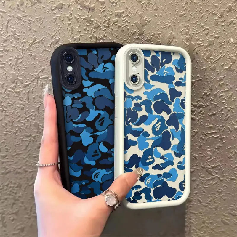 ROOJTMIBM Silicone Full-Cover Phone Case for iPhone X/XS/XS Max, Blue Camo Celestial Eye Layered Design, Enhanced Shockproof Impact Resistance, Durable Mobile Phone Accessory, Accessories