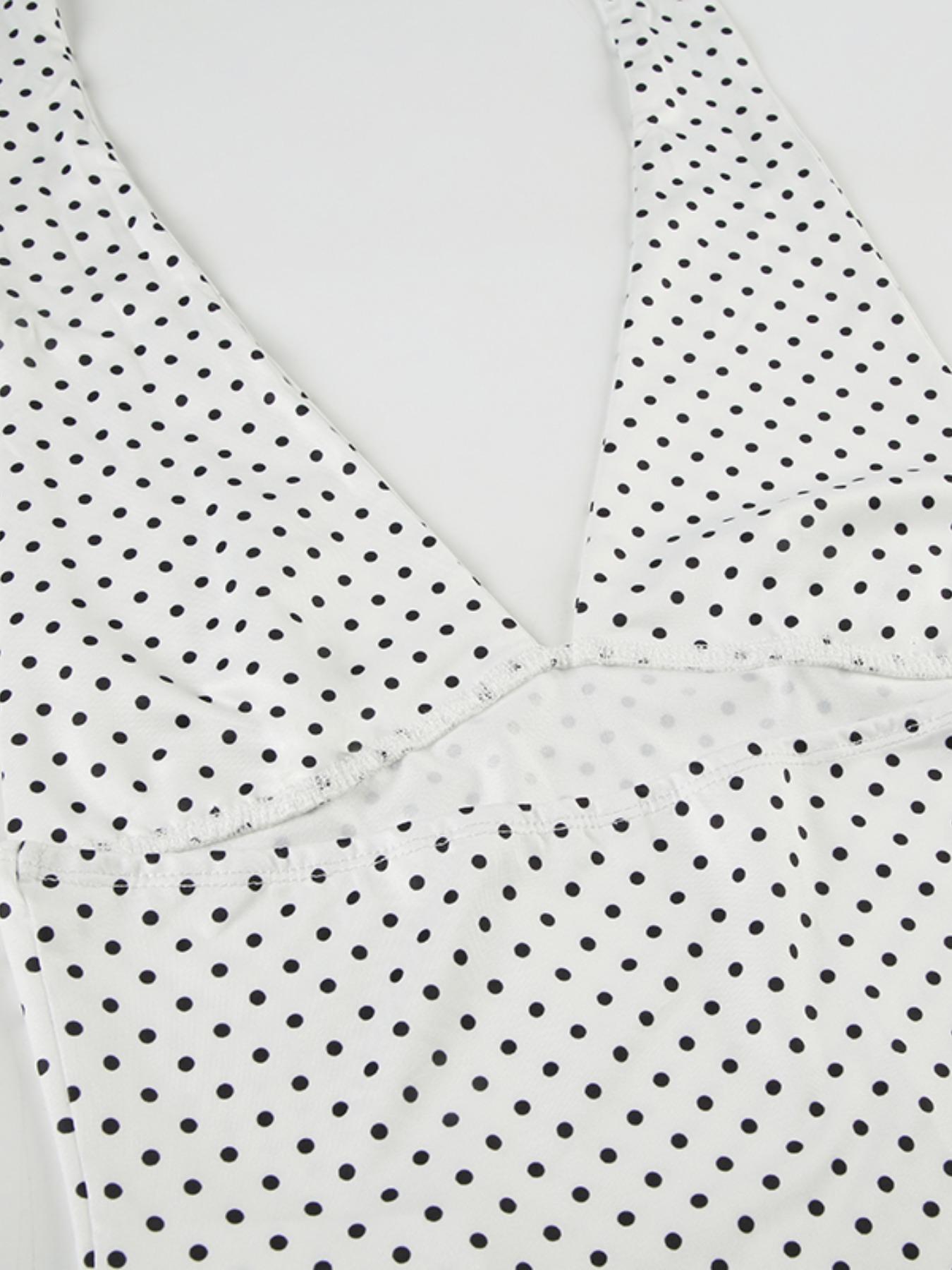 Women's Polka Dot Print Halter Neck Top, Casual Sleeveless Top for Summer, Women's Clothing for Daily Wear, Plunge Neck Top