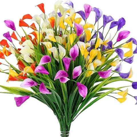 Artificial Calla Lily, 10pcs/set Faux Flower, UV Resistant Fake Flower, Decorative Flowers for Indoor & Outdoor Home Porch Garden, Summer Cemetery Decoration, Decorative Fake Plants, Artificial Floral Plant