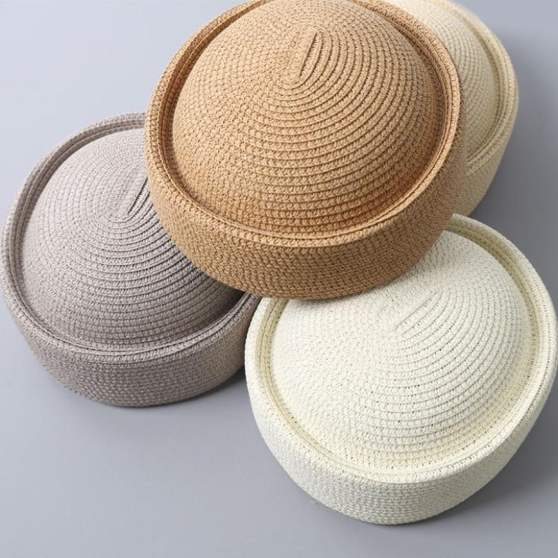2026 New Summer Japanese Retro Artistic Painter Berets Pillbox Hat Woven Paper Straw Sun Hats Women Circle Concave Top Straw Hat