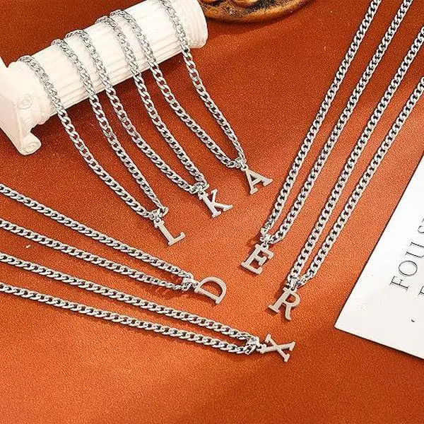 304L Stainless Steel Initial Necklace for Women Men, Minimalist A-Z Letter Pendant Necklaces Trendy Cuban Chain Name Initial Pendant Clavicle Chain Couple Necklaces Holiday Gift