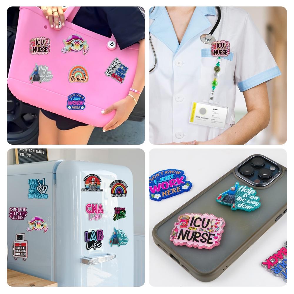 Teacher Theme Acrylic Resin Flat Back Charms, No-Hole Multi-Color DIY Craft Supplies for Badge Reels, Phone Stands, Hair Clips, DIY Jewelry Accessories