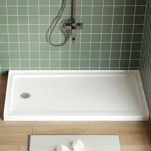 Acrylic Shower Pan Kit, Single Threshold Shower Base with Non-Slip Surface, Center Drain & Stainless Steel Drain Cover Assembly for Shower Enclosure