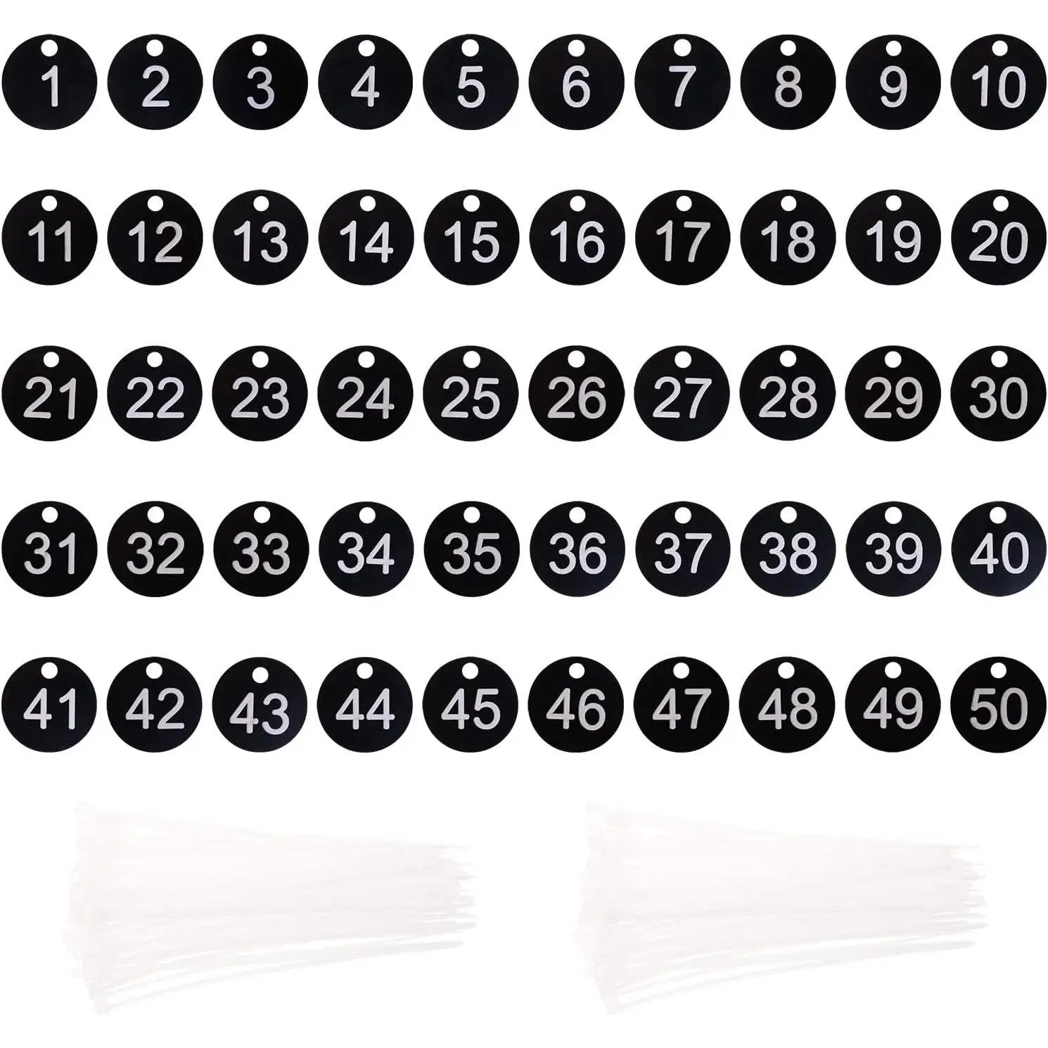 1-50 Number Tags Plastic Numbered Marking  Hang Tags Luggage Labels ID Tag with Rings for Organized Coded Key Box Cabinet  Coding Tag (Black)