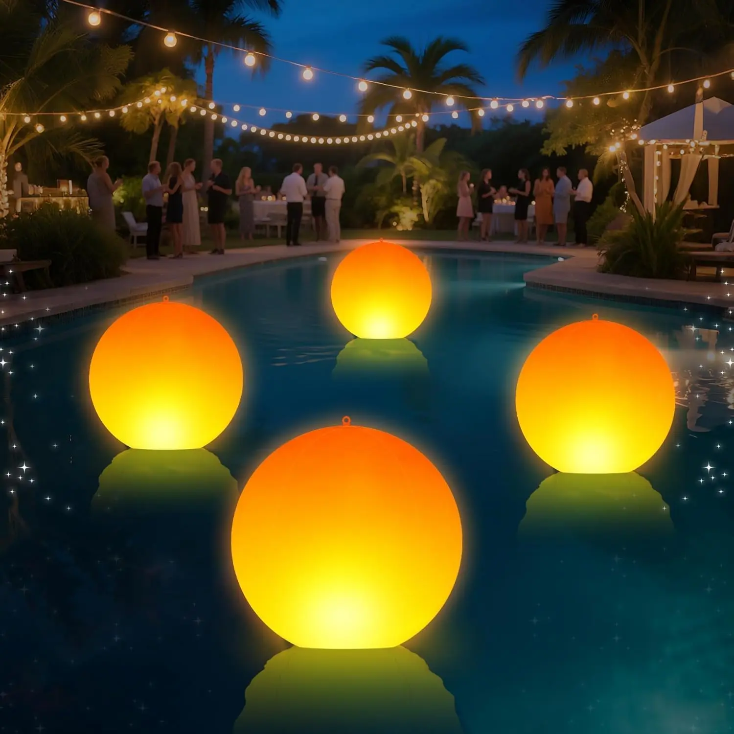 14" Flame Solar Pool Lights - Floating Glow Globe IP68 Waterproof, Solar Powered Swimming Pool Accessories, Large Floating Light Up Balls for Pool Pond Outdoor Decor - 4 Pack