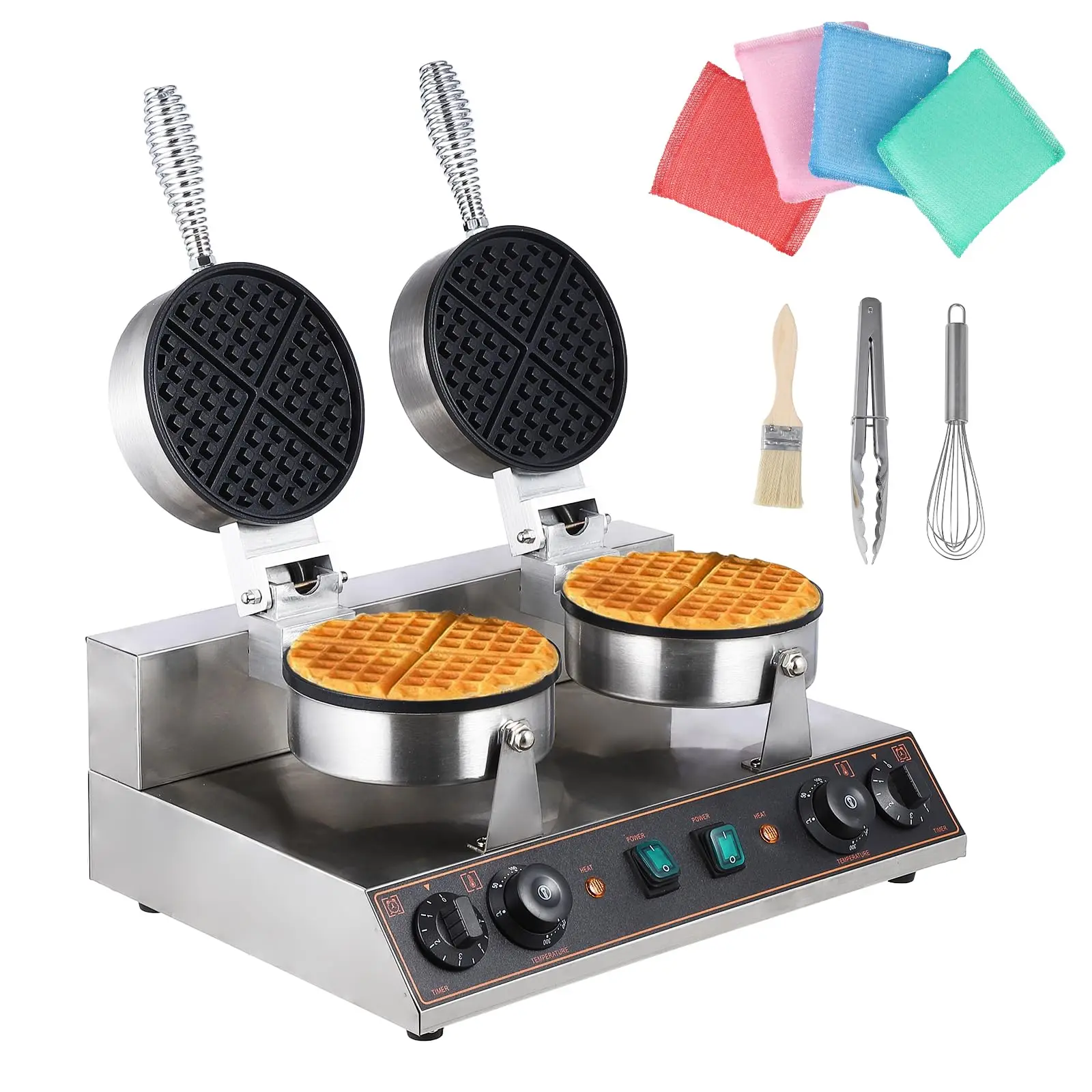 GARVEECommercial Electric Waffle and Waffle Cone Makers with Durable Stainless Steel Build, Nonstick Surfaces, Adjustable Temperature and Timer Controls, Ideal for Restaurants, Snack Bars, and Bakeries, 110V Power Options