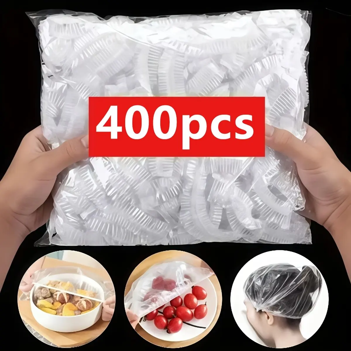 400pcs Food-Grade Transparent Disposable Plastic Cling Film, Stretchable Kitchen Wrap for Bowls, Plates, Fruits, Vegetables, Hygienic Cover