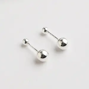 999 Silver Round Bead Earrings No Need to Remove When Sleeping Ear Bone Studs Screw Dead Earrings Ear Piercing Care Jewelry