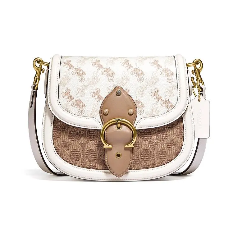 COACH Beat 23 Horse-and-Carriage Monogram Faux Leather Crossbody Bag for Women, Small Size, White and Brown Two-Tone