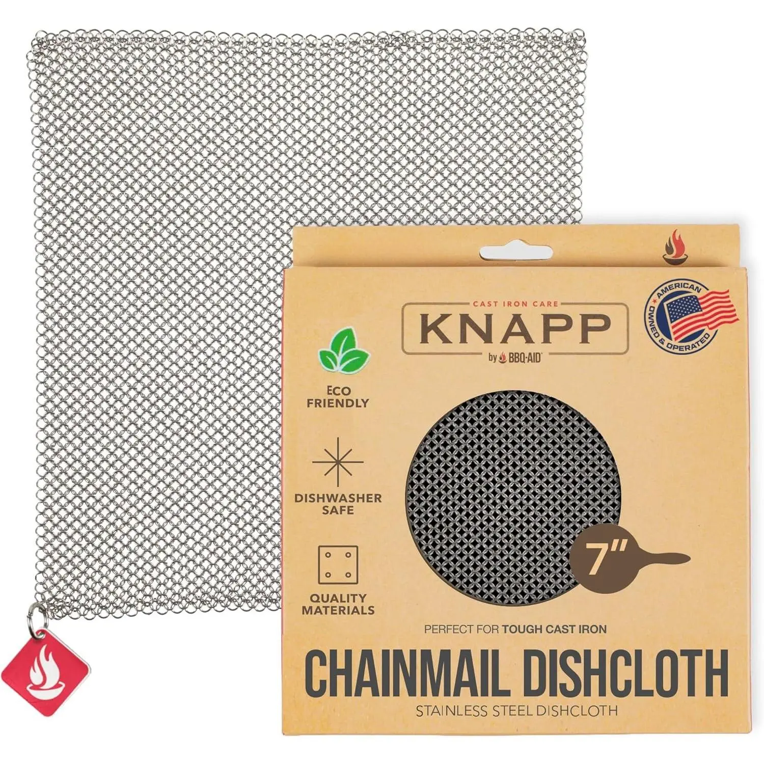 Knapp Made Chainmail Dishcloth 7”x5” - Replace Your Dirty Sponge -  Purpose Kitchenware, Pots & Pans Cleaner - Lasts a Lifetime
