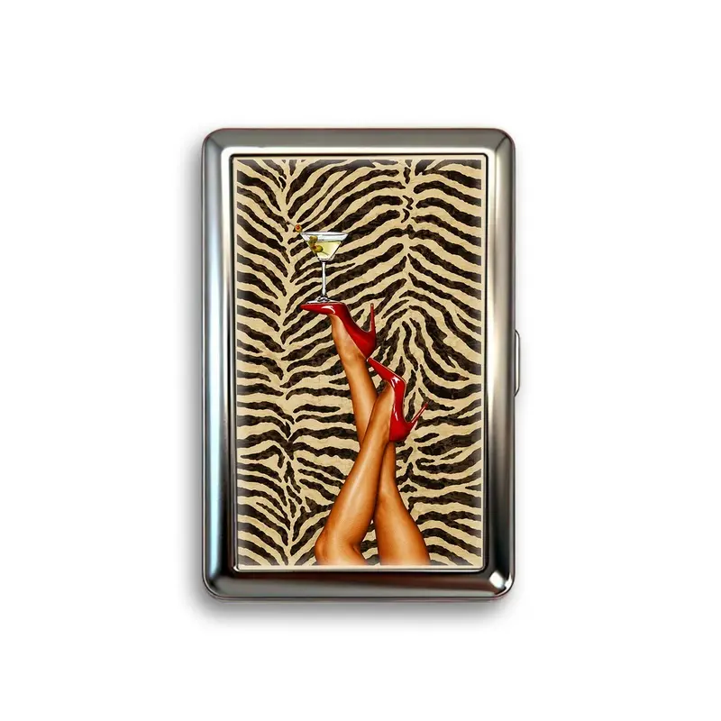 Vintage Zebra Print Metal Card Holder, Fashion Illustration Stainless Steel Business Card Case, Portable Pocket Organizer