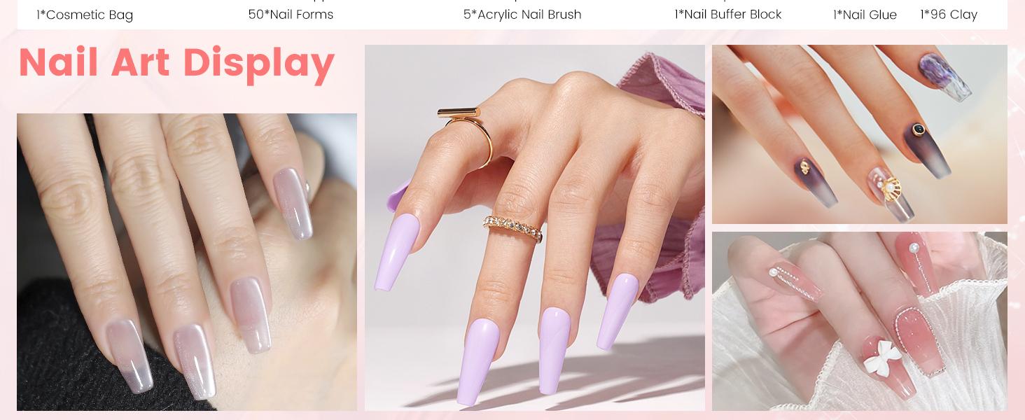 Nail Kit for Beginners with Everything: Professional Nail Acrylic Powder Liquid Set with Practice Hand Drill U V Light in Cosmetic Bag for Women Salon Home (Pink)