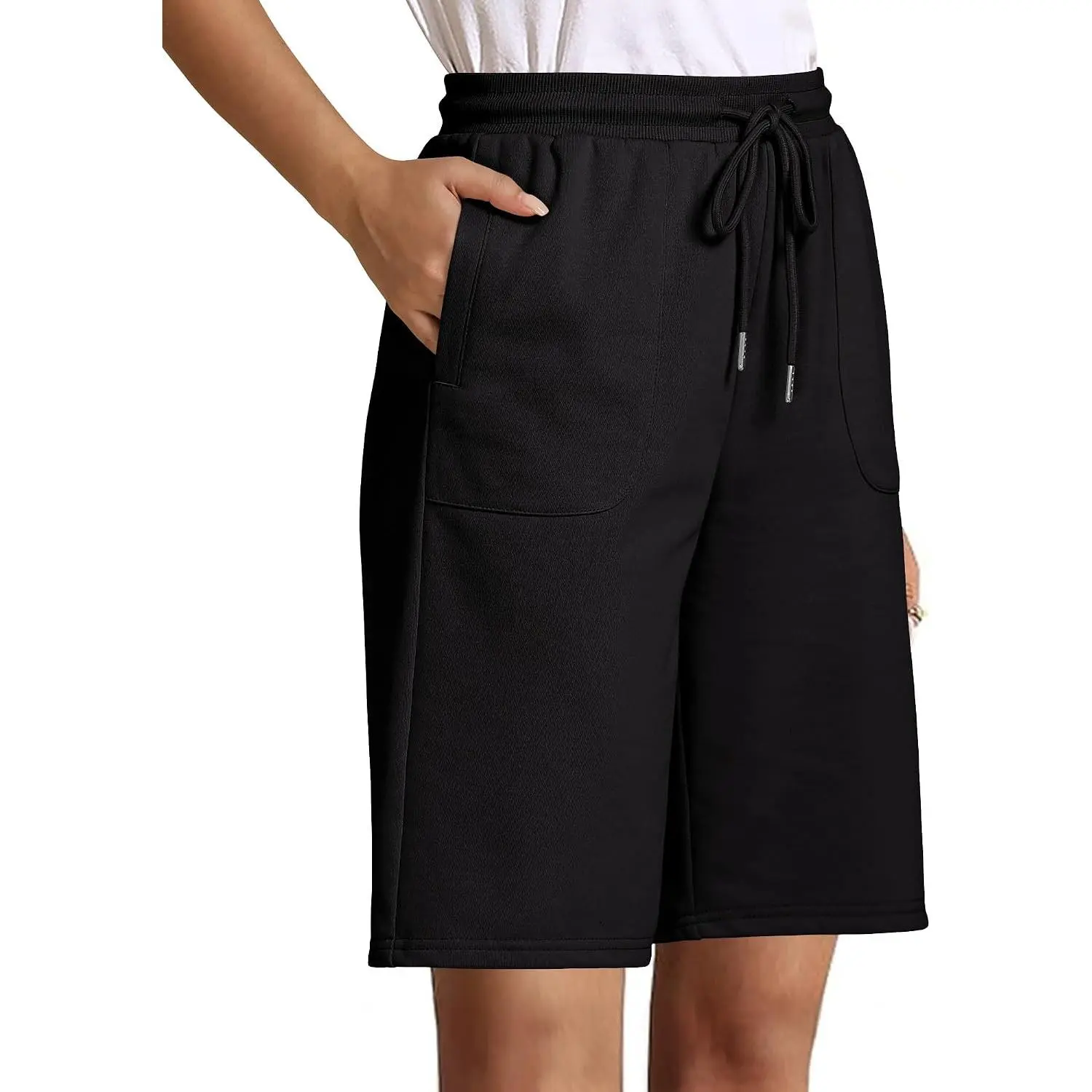 Women's Long Pull-On Sweat Shorts with Pockets and Drawstring - Casual Athletic Bermuda Shorts(Gift)