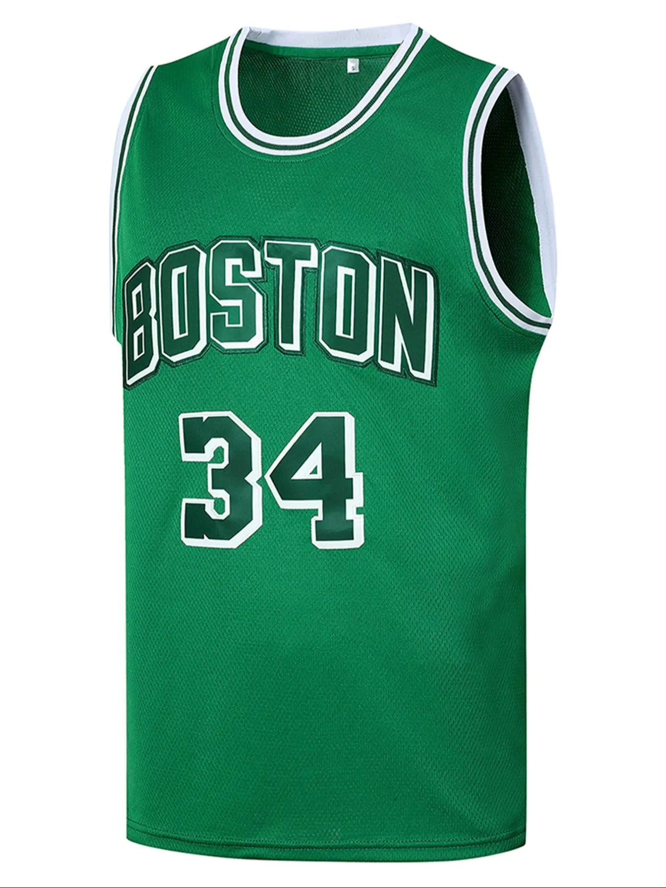 Men's 34 Green Embroidered Basketball Jersey, Casual Short Sleeve Vest, Fitted H-Type, Letter Pattern, Long Clothing, Sportswear, Casual Sporty Top, Sports Top