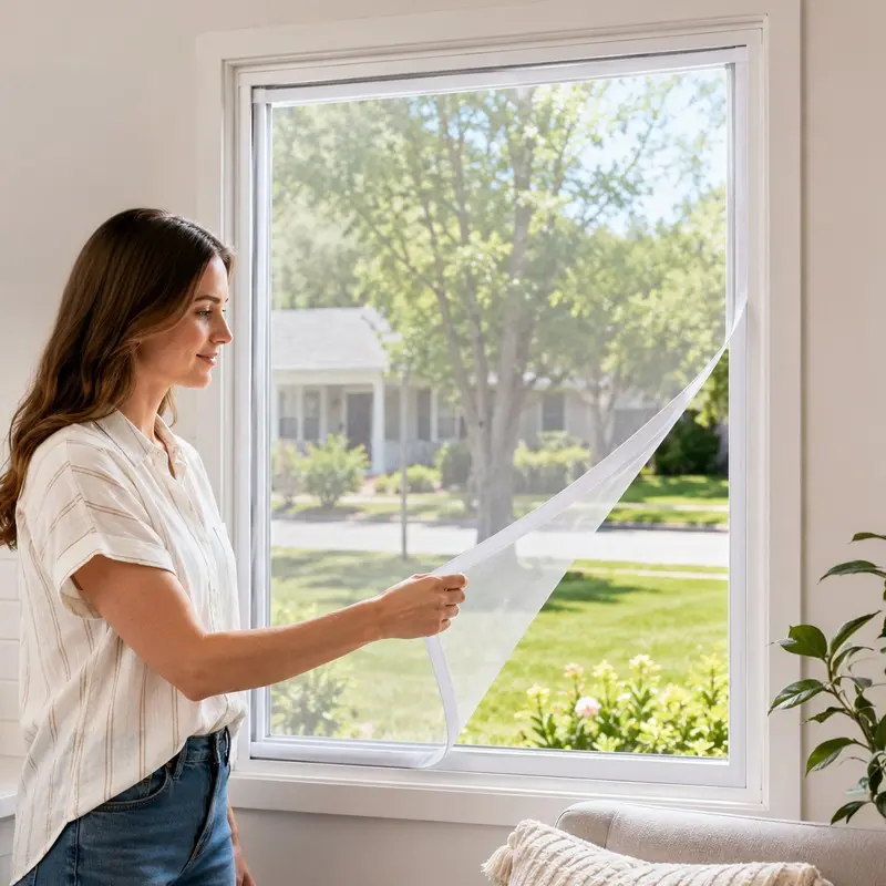 Self-Adhesive Mosquito Window Screen Mesh, Breathable Ventilation Invisible Summer Screen, Tool-Free Installation, Removable Flying Insect Screen for Bedroom, Kitchen and Balcony