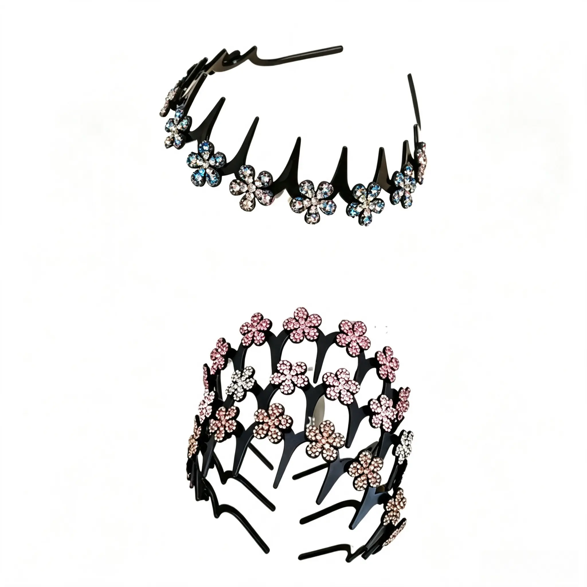 Women's 4-Piece Metal Wavy Crystal Butterfly Headband Set, Lightweight Anti-Slip Hair Accessory, Glossy Elegant Decorative Headwear for Daily Hangouts, Evening Parties