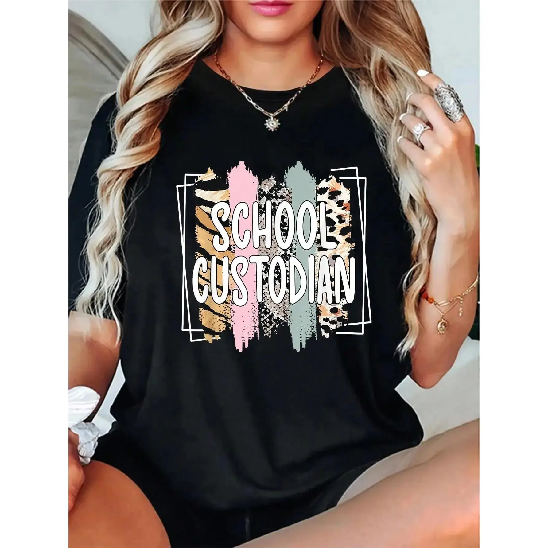 Unisex 100% Cotton Oversized Round Neck Printed Sports Top - Casual Clothes for School Custodian Janitor Appreciation