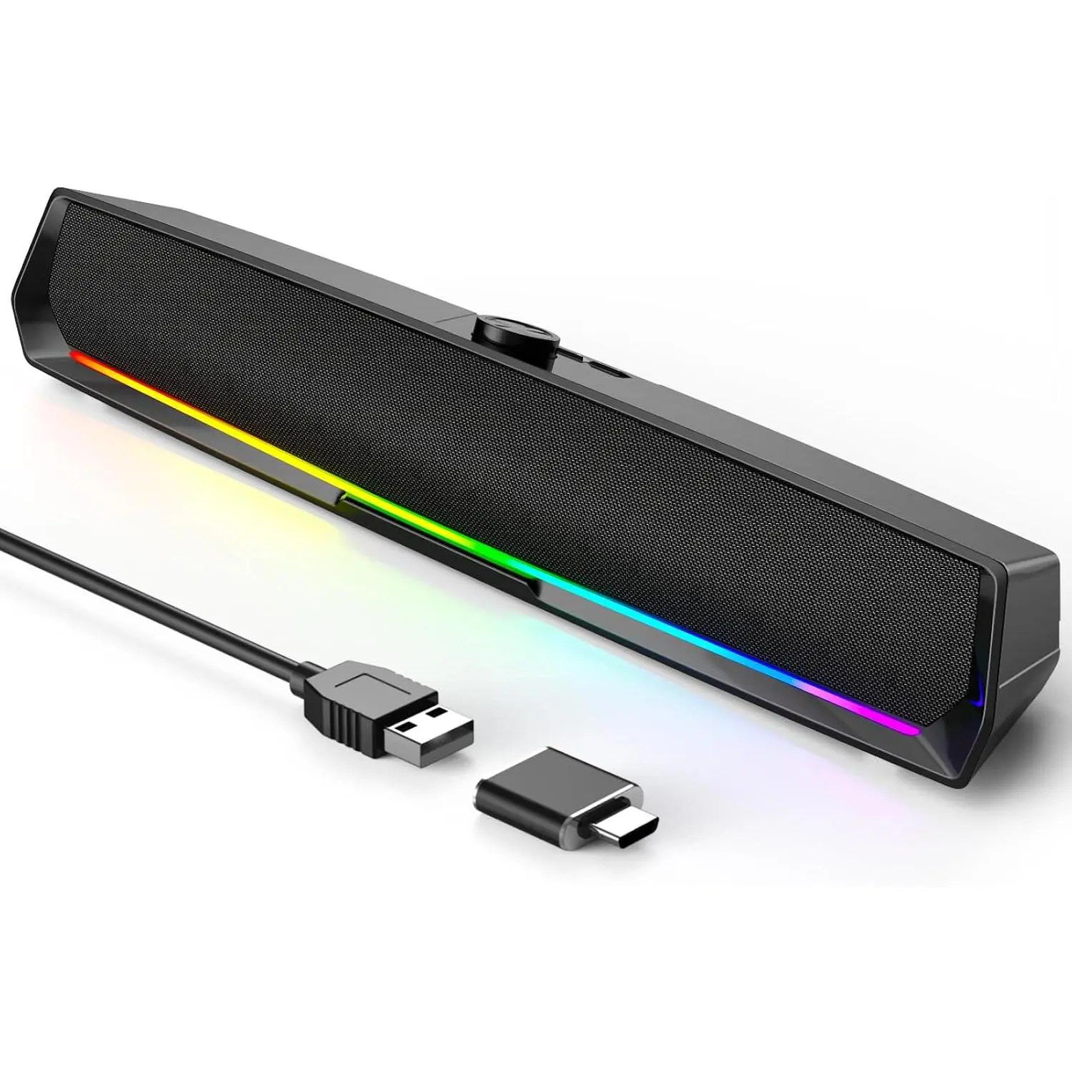 Speakers for Desktop,PC Speakers Gaming Sound bar with Colorful Light,USB Speaker With  for PCs Desktop Laptop Tablets,Wired  Speaker for Phones(Type-C Adapter Included)