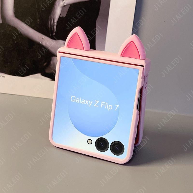 Cute Cat Ears Hinge Phone case For Samsung Galaxy Z Flip 7 6 5 4 3 flip6 zflip7 Cover