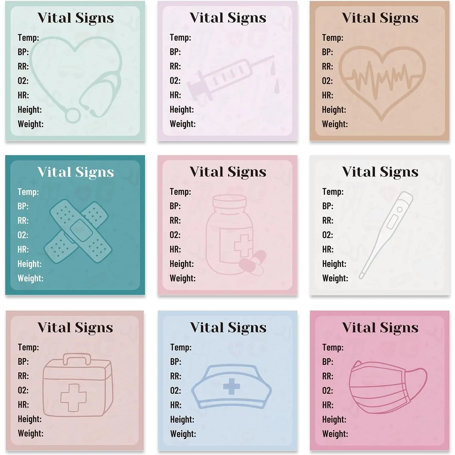 Vital Signs Sticky Notes Gifts, 9 Pack Vitals Signs Notepad for Nurse Daily  3x3 Inch,   Checklist Office  Memo Pads Supplies (450 Sheets)