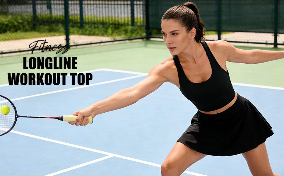 Longline Sports Bras for Women Cross Back Workout Tops with Built in Bra Yoga Bra Athletic Crop Tank Top Gym Fitness