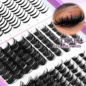 LASVIREY 3 Styles Mix Tray Lash Clusters 10-19mm Mix Length 5D Faux Mink Lashes False Lashes Manga Dramatic Individual Lashes, Mixed Individual Lashes, C-Curly DIY Lashes, Perfect For Cosplay, Party, Vacation Makeup