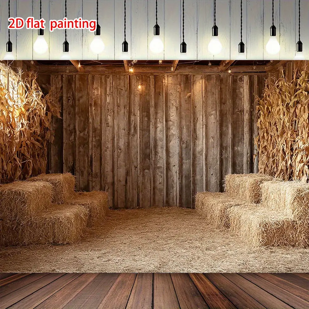 1-Piece Country Romance Festive Backdrops & Banners, Universal Polyester 2D Flat Farm-Themed Decorative Fabric Backdrop - Durable Power-Free Event Design Banner with Hay Bales,Corn Stalks,Wooden Planks - for Harvest Festivals,Indoors/Outdoors Use