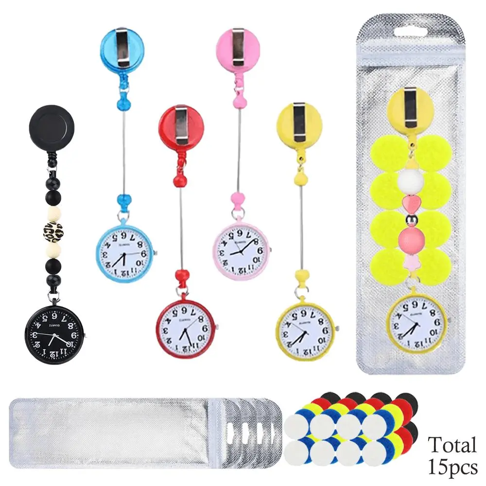 15pcs Beadable Nurse Watch DIY Set, Retractable Fob Pocket Watch Kit with Gift Bag & Hook and Loop Fastener, Handmade Craft Gift for Nurses and Medical Staff