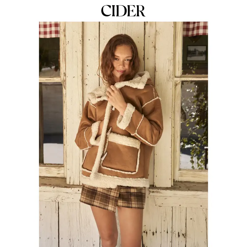 Cider [size 2-10] Faux Shearling Hooded Pocket Duffle Jacket