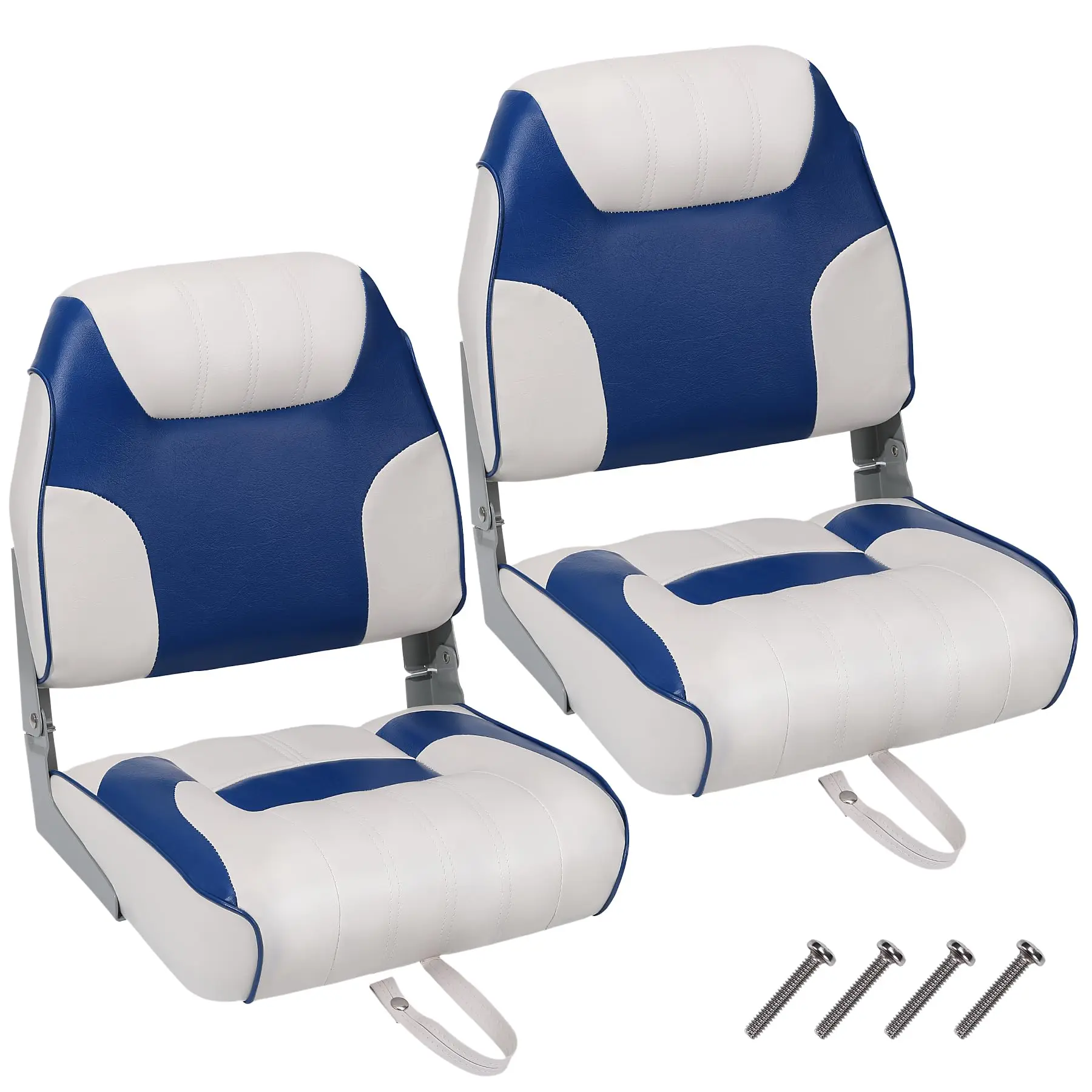 2 Pack Low Back Folding Fishing Chairs – Heavy Duty Boating Accessory with Thick Padding, Fold Down Seats for Bass Boat, Speedboat, Canoe, Kayak