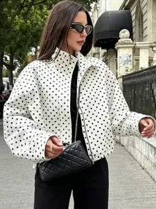 Polka Dot Oversized Jacket Women's Jacket Autumn Spring 2026 Y2K Cropped Long Sleeve Tops Fashion Drawstring Zip Up Coats Casual Fashionable Outerwear Casual Outdoor Outerwears