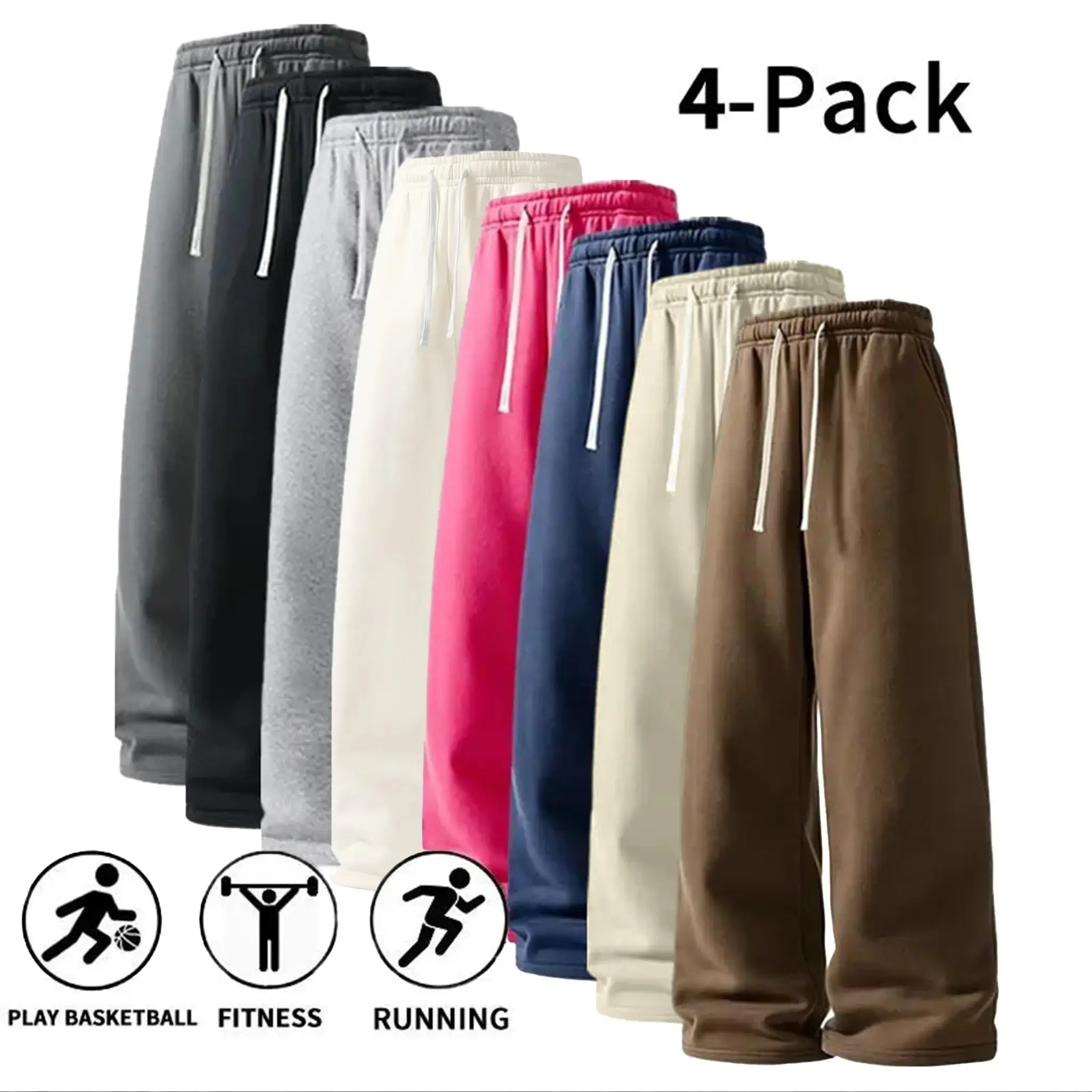 Men's Baggy Sweatpants - Ultra-Soft Wide-Leg Fall-Winter Athletic Wear, Breathable Pants for Basketball, Gym (Multiple Packs: 1-Pack Option Available)