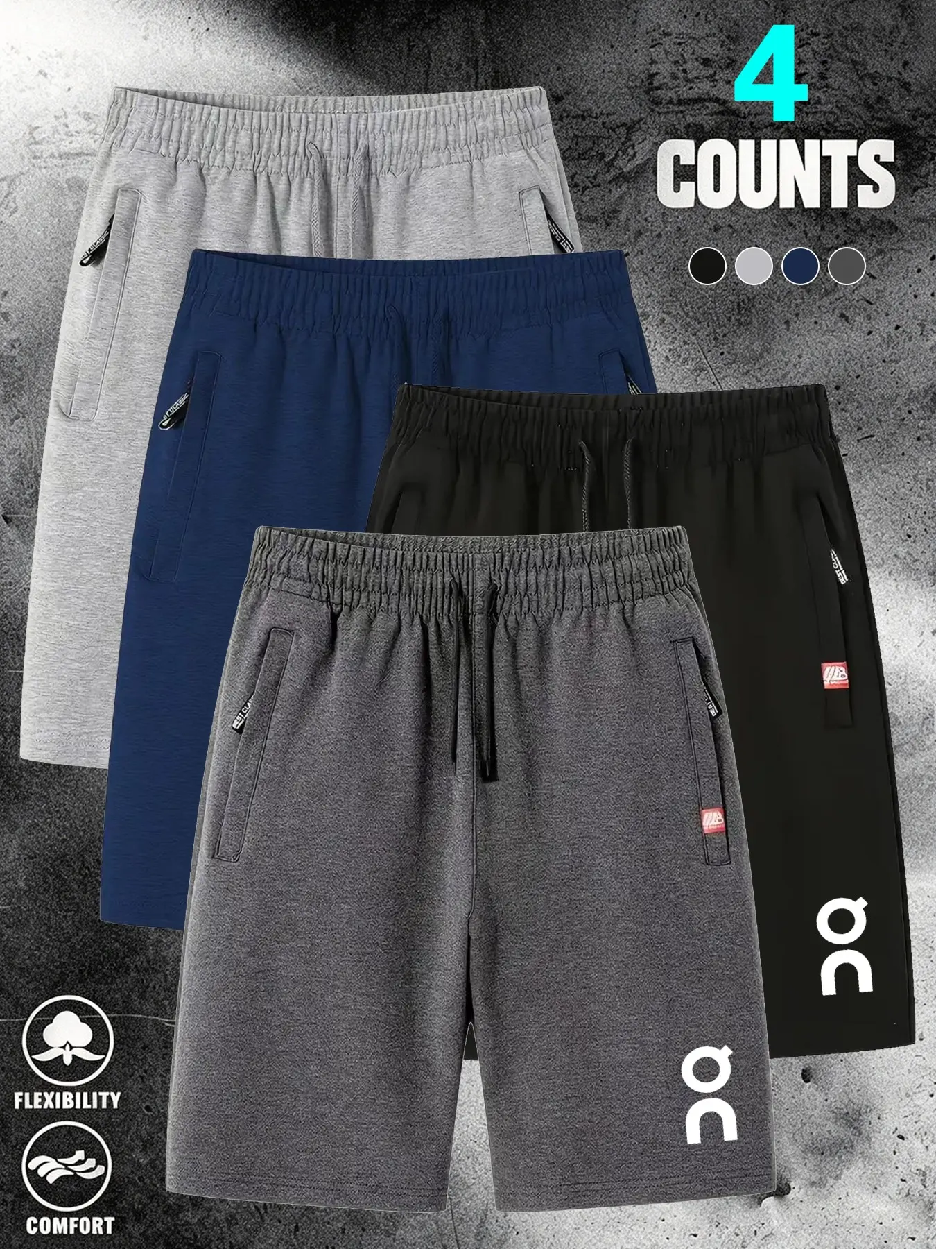 Men's Geometric Circle Print Ice Silk Quick-Dry Shorts, Drawstring Waist, Zip Pockets, Outdoor Running Fitness, Casual All-Season Wear