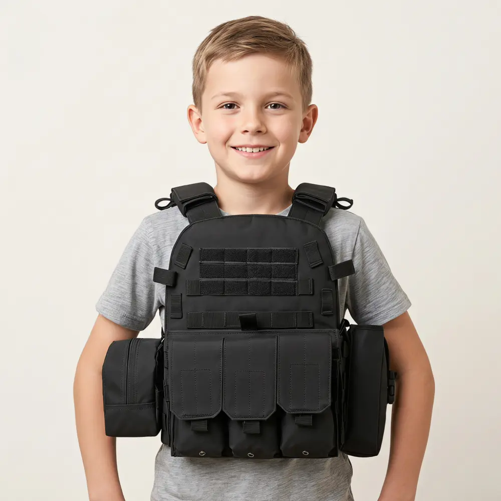 Kids Multi-Pocket Tactical Vest, Detachable Side Bags Adjustable Size Combat Vest For Camping Paintball