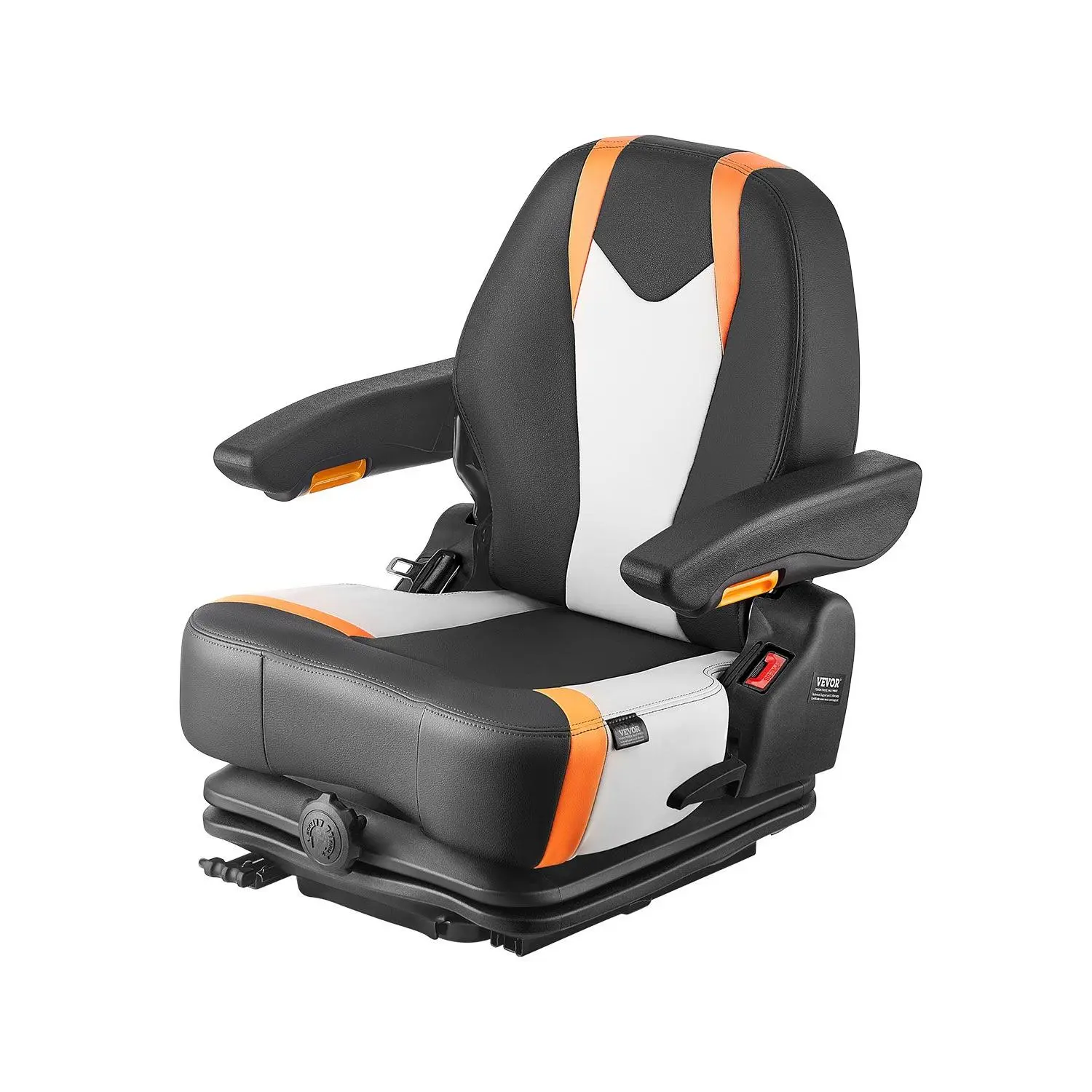 【Summerfinds】VEVOR Universal Forklift Seat, Tractor Suspension Seat with Adjustable Back, Armrest Safety Belt, Secure Fold Down Tractor Seat with Micro Switch, Lawnmower Seat for Skid Loader Bulldozer