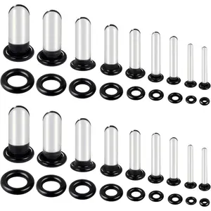 6-18Pcs Glass Ear Stretching Kit 1.6-7mm/7.5-12mm Plugs for Ears Gauges with O-Rings Single Flare Glass Gauge Stretching Kit Ear Expander Body Piercing Jewelry for Women MenGift.