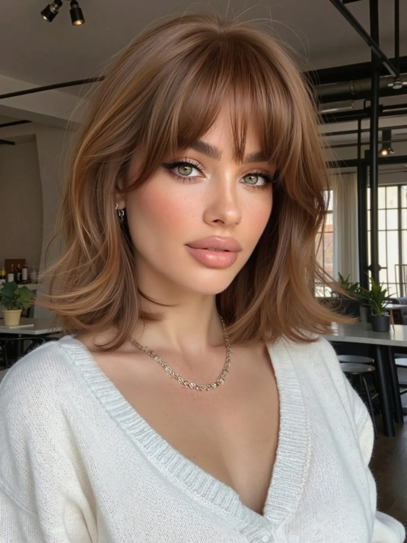 10 Inch Short Layered Wolf Cut Wig, Synthetic Layered Wigs, Airy Bangs, Voluminous and Stylish, Base Caramel Gold Highlights, Lightweight and Breathable, Women's Use
