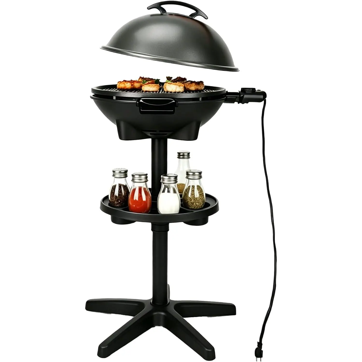 2-in-1 Outdoor Electric Grill & Portable BBQ with Removable Stand - Features Non-Stick Baking Pan & Intelligent Temperature Control for Balcony, Backyard, Camping, and Party Use, Gray