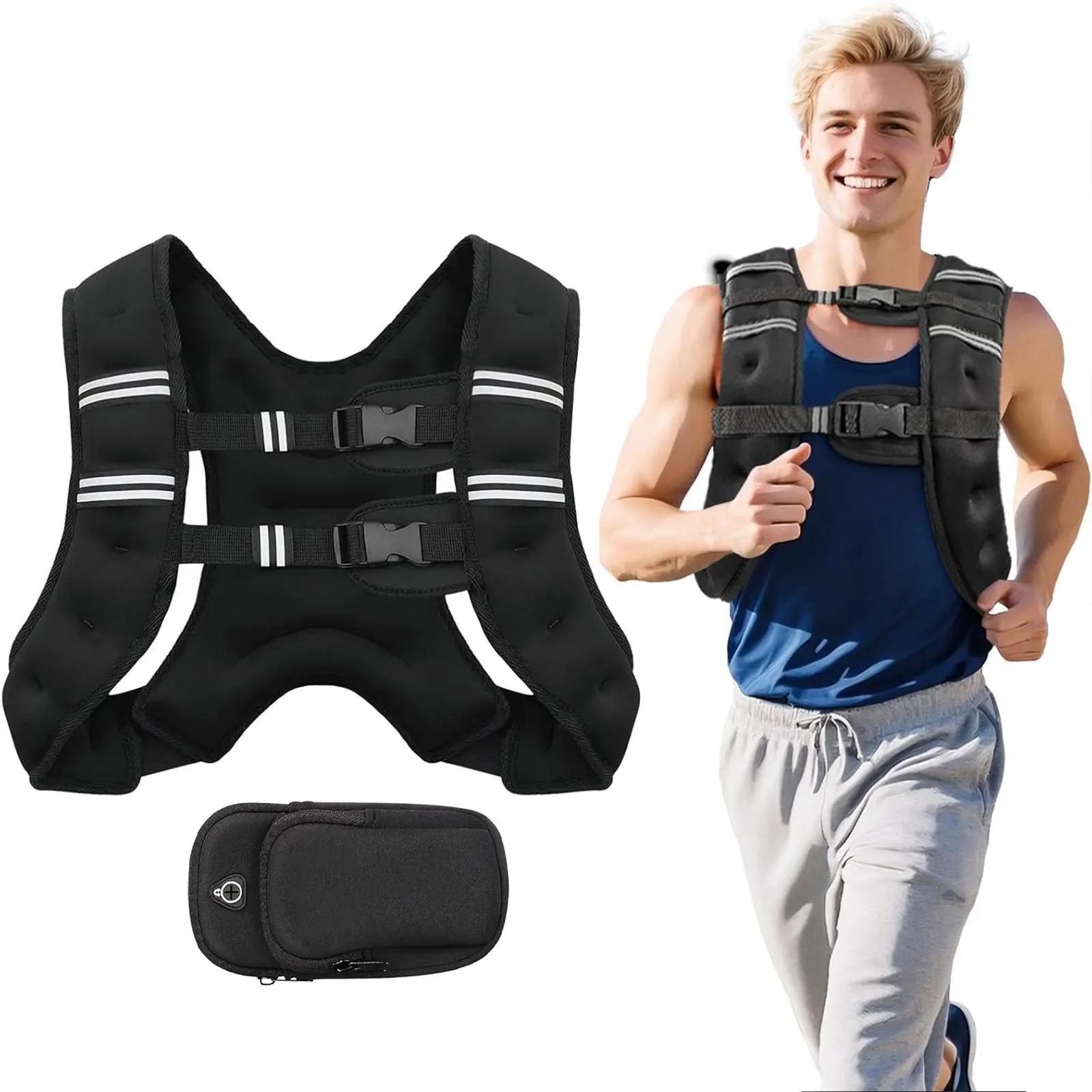 【DealsForYouDays】Unisex Weighted Vest for Upper Body Gym Training & Walking/Running, 8lbs-25lbs Customizable Vest Shape Fit, Detachable Pouch, 16lbs Option