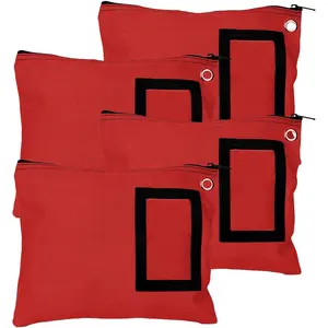 Canvas Zipper Bags 12W x 9H Set of 4 Large Storage Bags Grommet for Zip Tie & Padlock Framed Cardholder Red