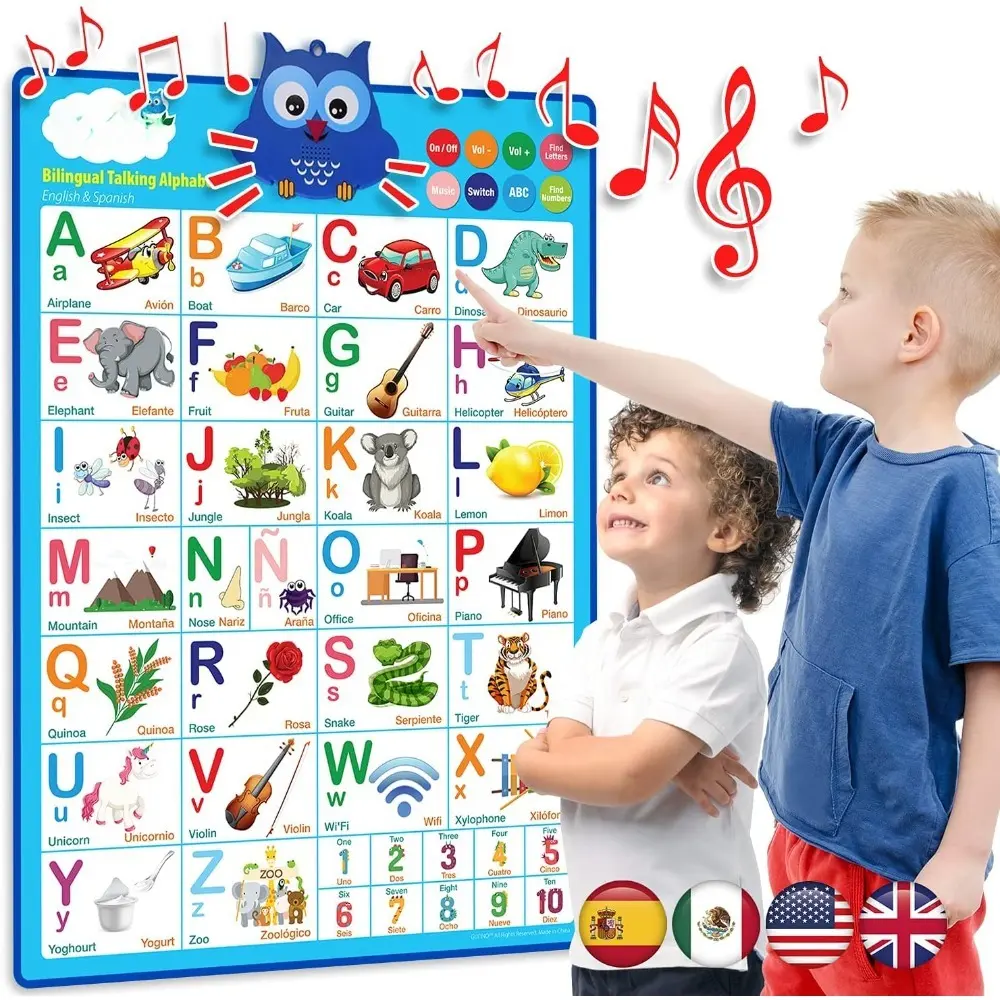 Alphabet Wall Chart - Bilingual Toys with Interactive Touch Buttons for Independent & Guided Learning - Ideal for Preschool Learning Activities & Spanish Classroom Supplies.