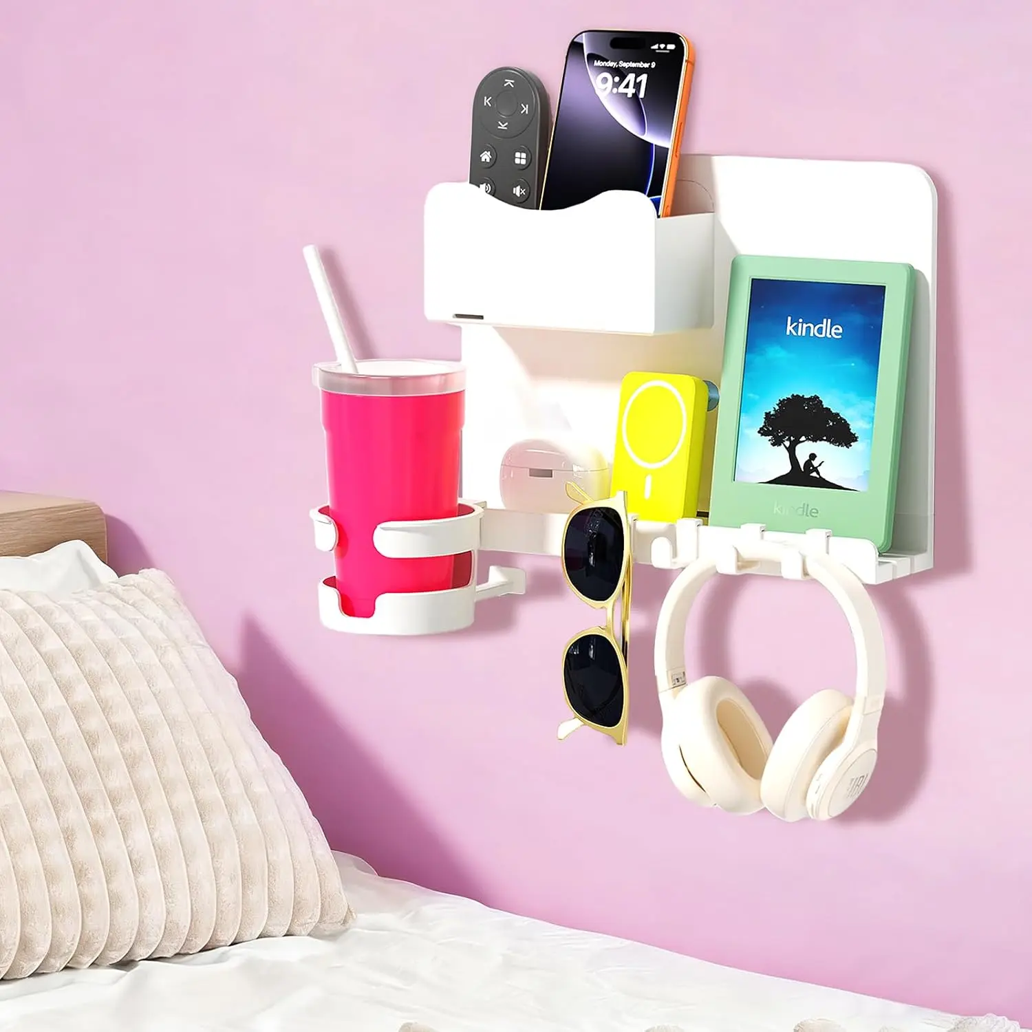 Floating Shelves for Bedside Shelf, Stick  Accessories Organizer, Dorm Room Essentials, Wall Mount Shelf, Cute Room Decor Aesthetic, Girls Room Decor, Cool Stuff For Bedroom Storage And Organization