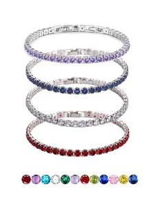 Lavender moissanite tennis bracelet for women; unisex colorful crystal tennis chain with purple/red/blue/white 5mm moissanite zircon, waterproof. Ideal wedding decor & birthstone gift, bulk wholesale jewelry, perfect gift for her.