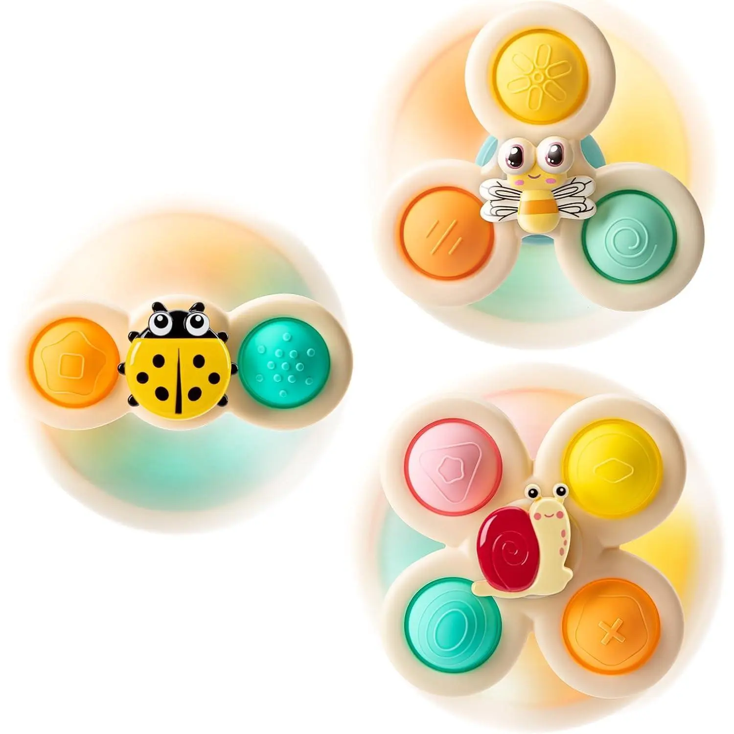 3-Piece Suction Cup Spinner Toys - Sensory Toys for 12-18 Months Toddlers, 1-3 Year Old Boys & Girls, First Birthday Gifts, No, No Warning Applicable, Spinning Sensory Toys