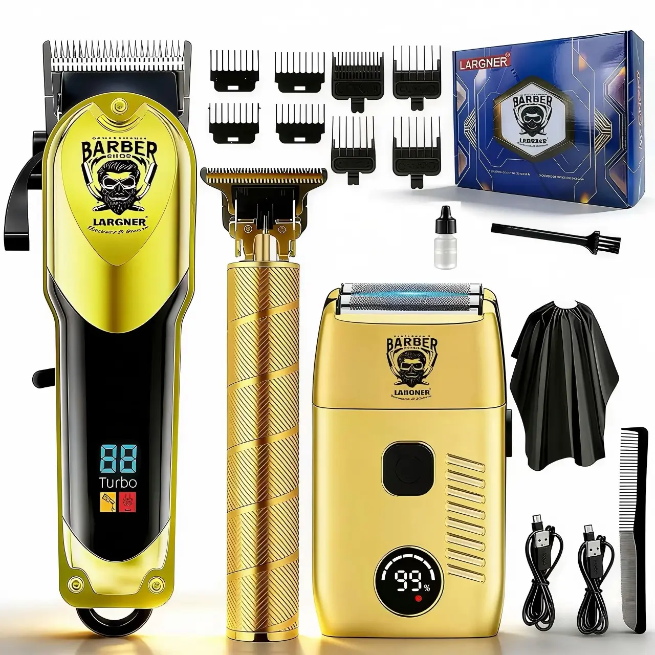 Men's Grooming Set, 3-Piece Kit Includes Scissors, Razor, Trimmer, Rechargeable USB Interface, LCD Display, Portable Design, Barber Grooming Kit