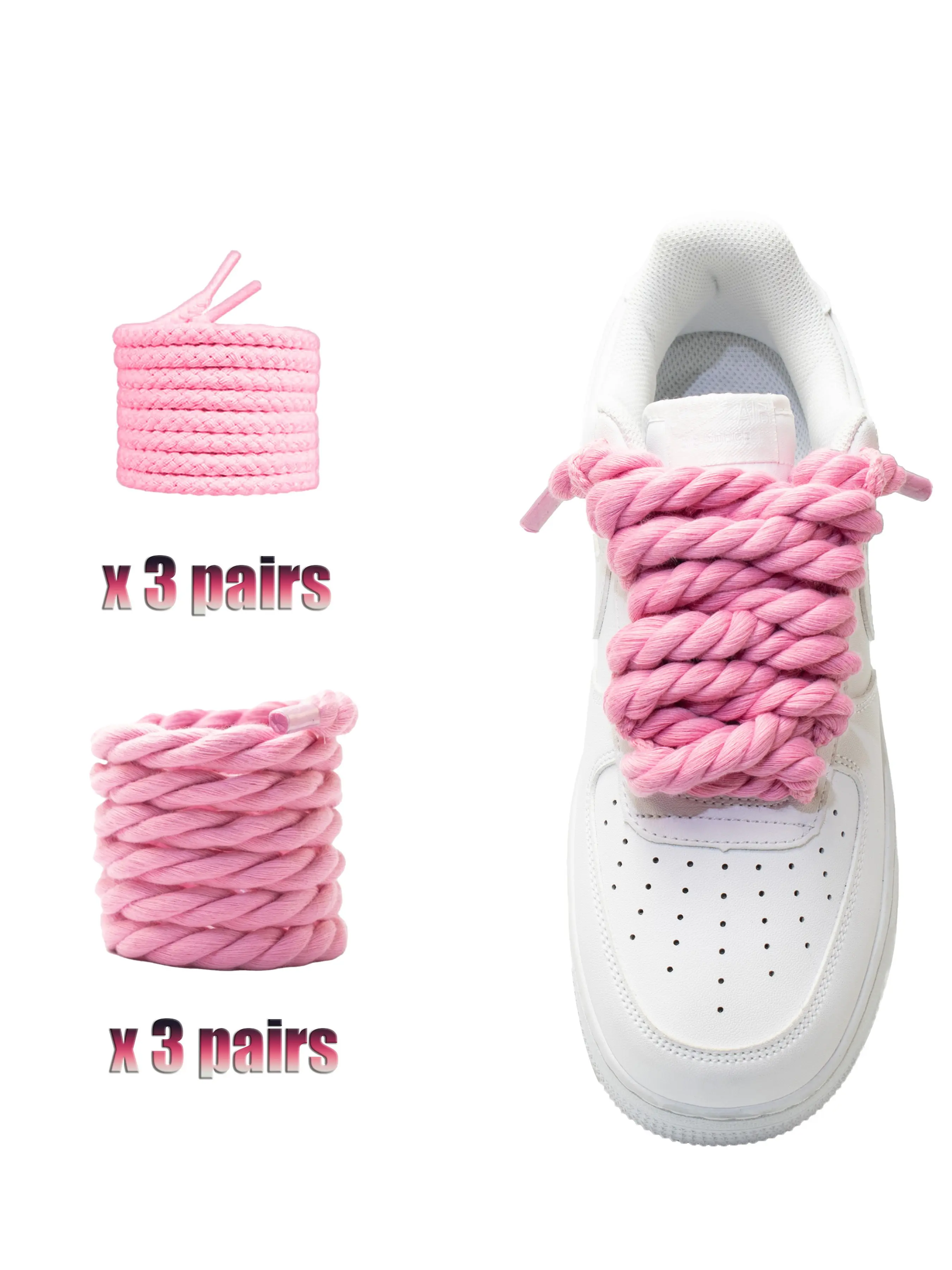 6 Pairs Handmade Cotton Laces, 8mm + 5mm Wide, Solid Color Shoe Laces, Shoelaces for Sneakers, Replaceable Daily Use, 3 Sets, Ideal for All Seasons