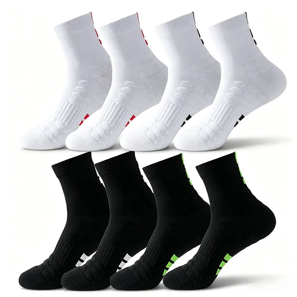 Unisex Crew Cushioned Anti-Slip Athletic Socks (4 Pairs) - for Basketball, Yoga, Indoor & Outdoor Training, Sports & Outdoor Use