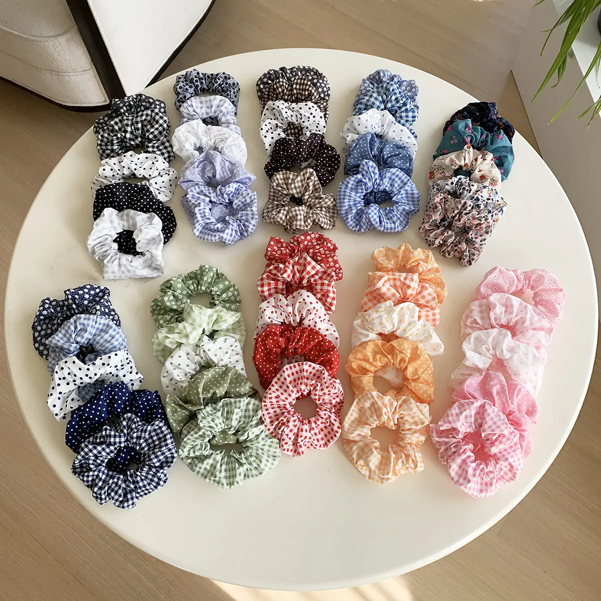 Women's Vintage Pastel Elastic Hair Accessories - Plaid, Polka Dot, Floral Hairbands, Cute Colorful Fabric Scrunchies, Elastic Band Hair Tools for Female Everyday Hairstyles, Accessories for Women, Hair Rubber Bands, Boho Hair