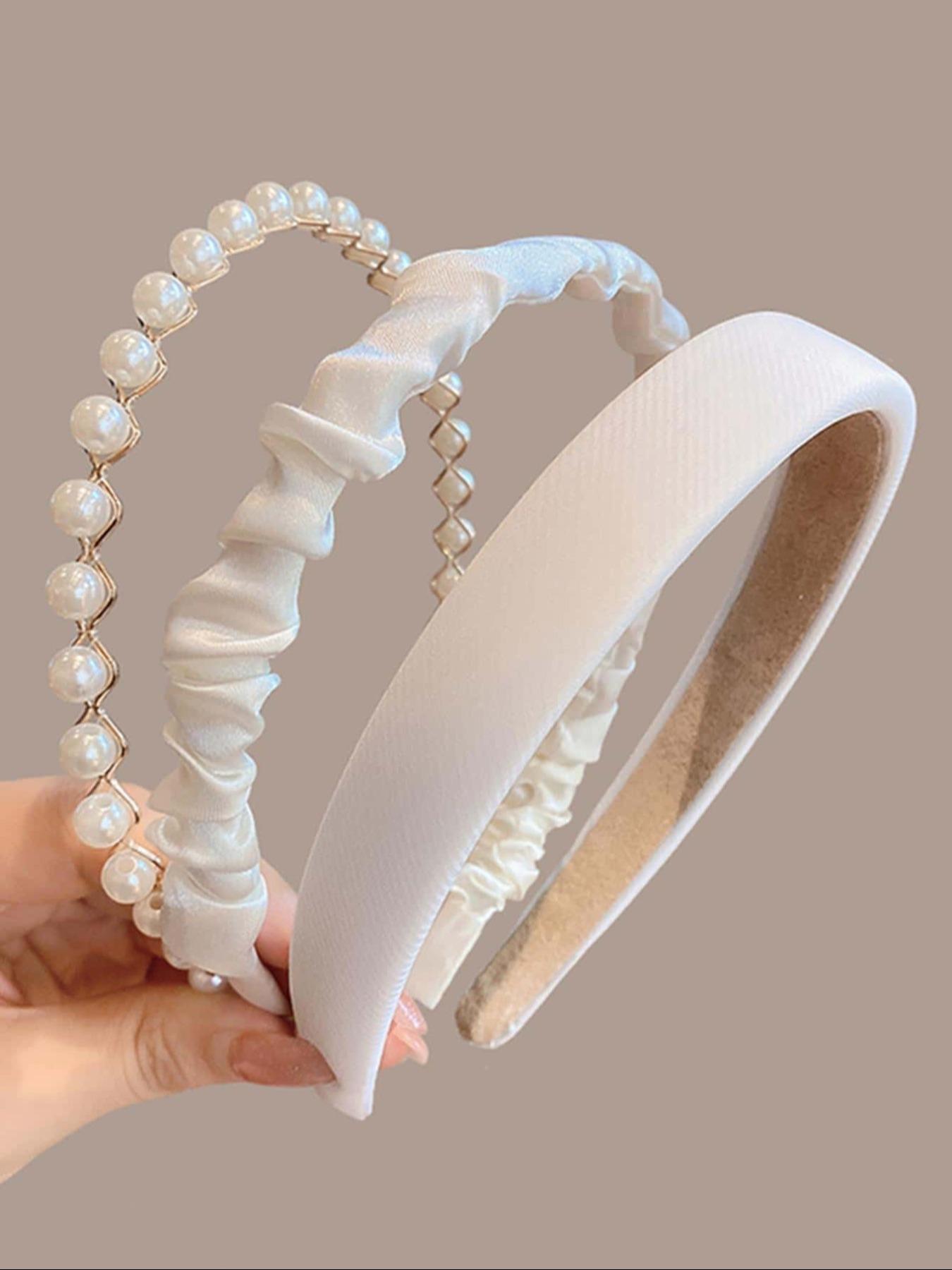 Gorgeous Faux Pearl Decorated Hair Hoop, Elegant Ruched Design Hair Hoop for Women & Girls, Casual Versatile Hair Accessories for Daily Wear Headband Set